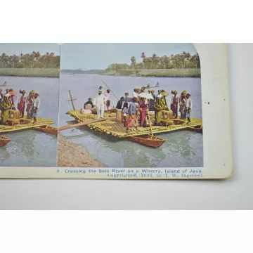 Stereoview By T. W. Ingersoll - No. 9 - Crossing The Solo River On A Wherry, Island Of Java - Antique 1903