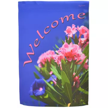 Flag Emotes - Double Sided Garden Flag - Pink Flowers Welcome