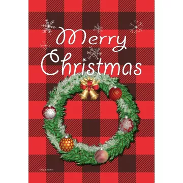 Flag Emotes - Double Sided Garden Flag - Merry Christmas Flannel Wreath