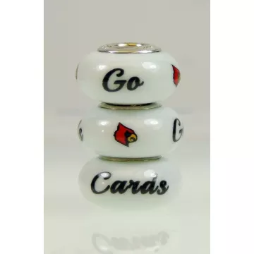 Fenton Milk Glass Collegiate Bead - Louisville -Go Cards - Sterling Silver Lined