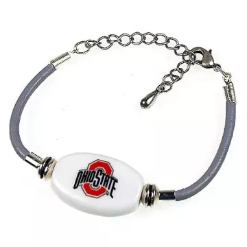 Fenton Collegiate Logo Leather Cord Bracelet - Ohio State Buckeye Glass Bead
