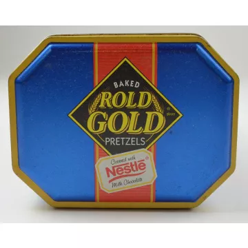 Baked Rold Gold Pretzels Covered With Nestle Milk Chocolate 12 Oz Tin - 10 Tall