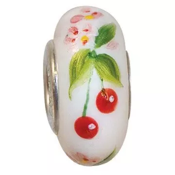 Fenton Art Glass Artisan Crafted Bead - Cherries and Blossoms - St. Silver Lined