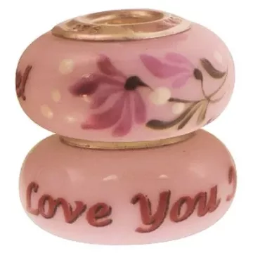 Fenton Art Glass Bead - Love You More - Hand Painted & Sterling Silver Core