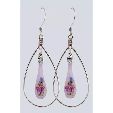 Fenton Art Glass - Hoop Style Teardrop Earrings - Butterfly Blessings