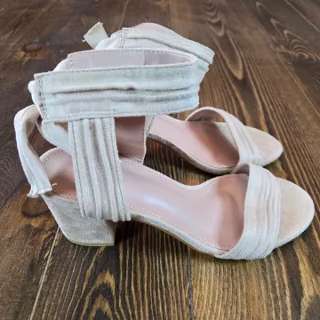 Allegra K Women's Back to College Faux Suede Open Toe Ankle Tie Chunky Sandal