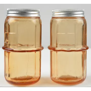 Amber Salt & Pepper Shakers With Black Wire Carrier - 7.75 Tall