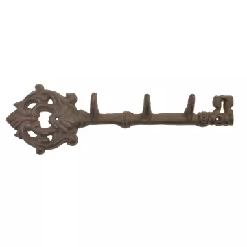 Cast Iron Wall Hook Rack - Antique Skeleton Key Style - 3 Hooks - 12 Long