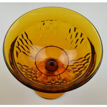 Vintage Amber Glass Compote - 7 Tall