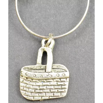 Silver Toned Single Handle Basket Charm - Orange & Clear Beads