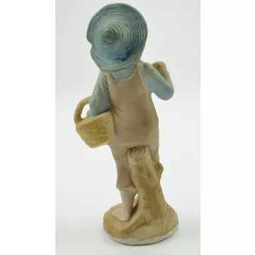 Barefoot Boy With Hat Carrying Basket Ceramic Figurine - 7 Tall