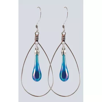 Fenton Art Glass - Hoop Style Teardrop Earrings - Bright Aqua Iridized