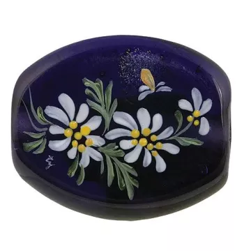 Fenton Artisan Crafted Glass Bead - Daisies by Moonlight - 1.26 Oval