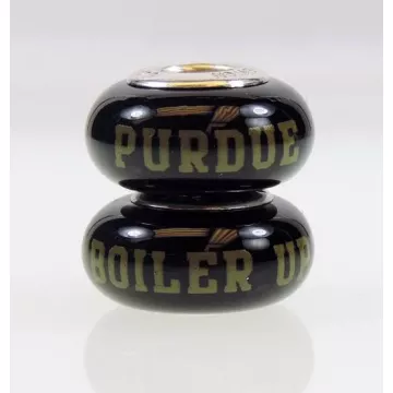 Fenton Black Glass Collegiate Bead - Purdue University - Sterling Silver Lined