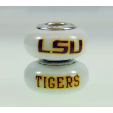 Fenton Milk Glass Collegiate Bead - Louisiana State LSU - Sterling Silver Lined