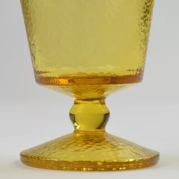 Amber Glass Footed Tumbler - Hammered Glass Design