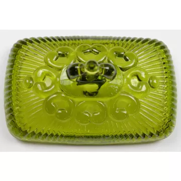 Indiana Glass - Lace Edge Olive Green - Footed Candy Box With Lid - 7.25 Long