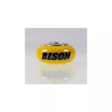 Fenton Yellow Glass Collegiate Bead - North Dakota State - Sterling Silver Lined