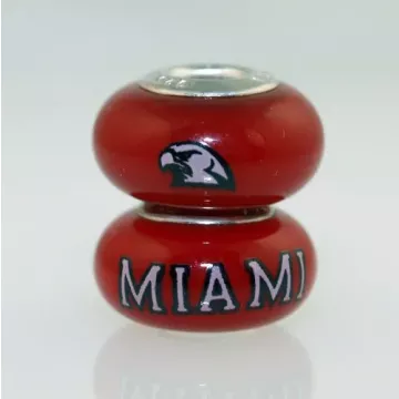 Fenton Red Glass Collegiate Bead - Miami of Ohio Redhawk - Sterling Silver Lined