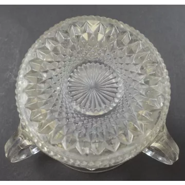 Clear Pressed Glass Open Sugar With 3 Handles - 3.75 Tall