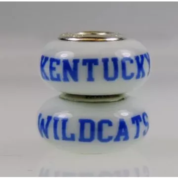 Fenton Milk Glass Collegiate Bead - Kentucky Wildcats - Sterling Silver Lined