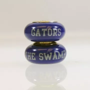 Fenton Blue Glass Collegiate Bead - Florida Gators - Sterling Silver Lined