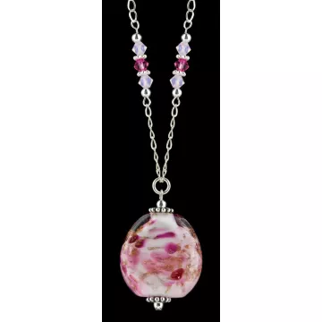 Fenton Art Glass - Sterling Silver Chain Necklace With La Rosa Pendant