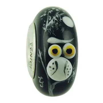 Fenton Art Glass Artisan Crafted Bead - Twitter Light Owl - Sterling Silver Core
