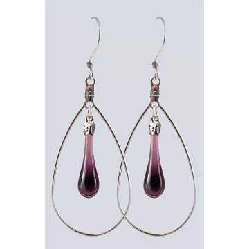 Fenton Art Glass - Hoop Style Teardrop Earrings - Amethyst