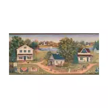 Burgundy Patriotic Town Wallpaper Border