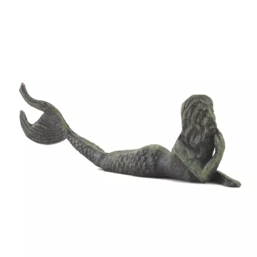 Cast Iron Laying Mermaid Figure - Verdigris - 9.75 Long"
