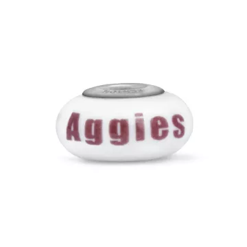 Fenton Milk Glass Collegiate Bead - Texas A & M - Sterling Silver Lined