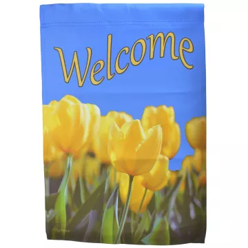 Flag Emotes - Double Sided Garden Flag - Yellow Tulips Welcome