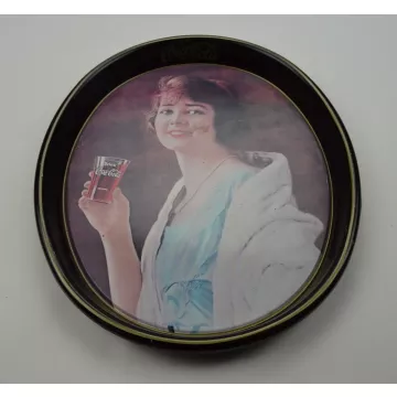 Coca Cola Metal Oval Advertising Tray - Woman Holding A Glass of Coke - Vintage Collectible