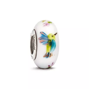 Fenton Art Glass Hand Crafted Bead Charm - Kaleidoscope Hummingbird