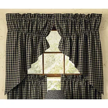 Park Designs Sturbridge Black Lined Gathered Curtain Swag 72in x 63in