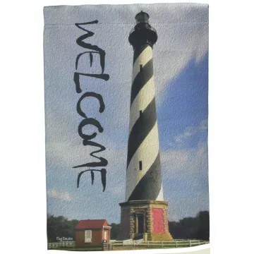 Flag Emotes - Double Sided Garden Flag - Welcome Black & White Lighthouse