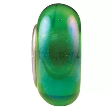 Fenton Art Glass Artisan Crafted Bead - Green Carnival - Sterling Silver Core