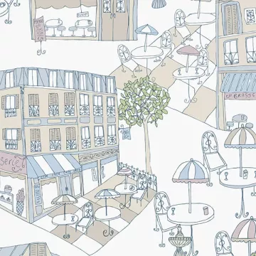 Café Wallpaper Blue, Beige, Pink Norwall Wallcovering KE29941
