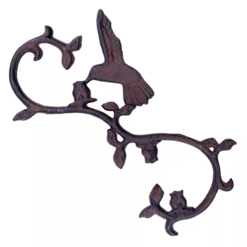 Cast Iron S Style Plant Hook - Drinking Hummingbird - 11.25" Long