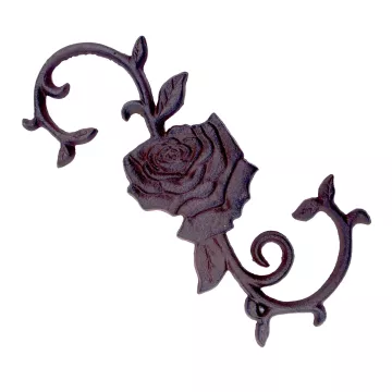 Cast Iron S Style Plant Hook - Rose Flower - 11.25" Long