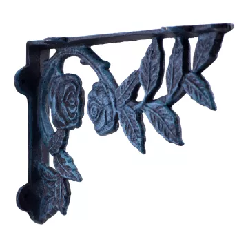 Cast Iron Wall Shelf Bracket - Rose Bush - Verdigris - 8.75" Deep