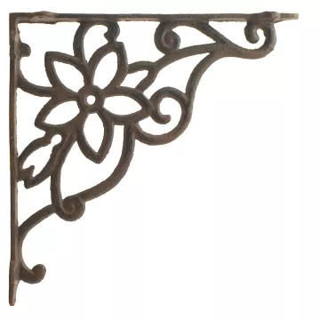Cast Iron Wall Shelf Bracket - Vine & Flower - Rust Brown - 9.625" Deep