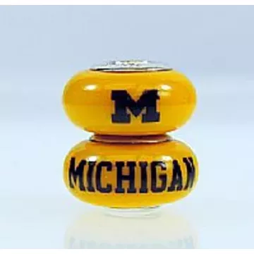 Fenton Yellow Glass Collegiate Bead - Michigan Wolverines - Sterling Silver Line