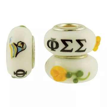 Fenton Art Glass Artisan Crafted Bead - Phi Sigma Sigma - Sterling Silver Lined