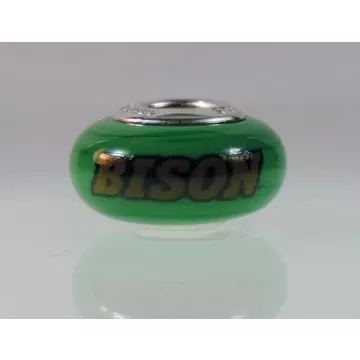 Fenton Green Glass Collegiate Bead - North Dakota State - Sterling Silver Lined