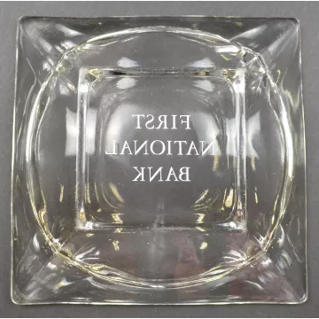First National Bank Ashtray - Clear Square Glass - 4.75 Wide