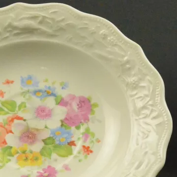 China Saucer - Raised Bird & Floral Border - Bright Floral Pattern Center