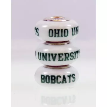 Fenton Milk Glass Collegiate Bead - Ohio University - Sterling Silver Lined