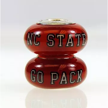 Fenton Red Glass Collegiate Bead - North Carolina State - Sterling Silver Lined
